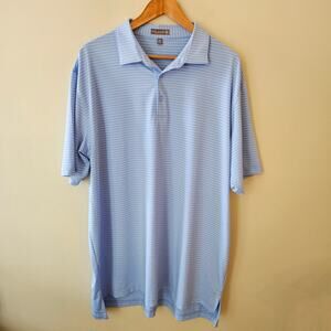 Peter Millar Men's Summer Comfort Polo Shirt XXL Blue Striped Golf Short Sleeve
